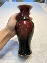 A Chinese blue-glazed jar and a flamb&eacute;-glazed vase, 19/20th C.