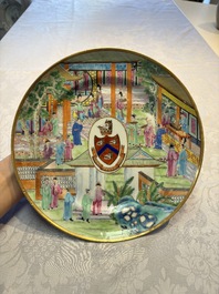 A rare Chinese Canton famille rose armorial dish with the arms of Wight, ca. 1810