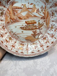 A Chinese iron-red and gilt-decorated 'Ode to the Red Cliff' dish, Kangxi