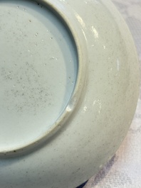 Four sets of Chinese export grisaille and gilt-decorated handled cups and saucers with crowned monograms, Qianlong