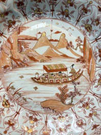 A Chinese iron-red and gilt-decorated 'Ode to the Red Cliff' dish, Kangxi