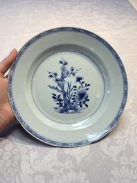 A varied collection of nine Chinese blue, white and famille rose wares, Kangxi and later