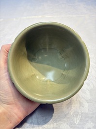 A Chinese carved Yaozhou celadon-glazed bowl with floral design, Jin