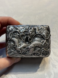 A fine Japanese silver 'Dragon' box, 19th C.