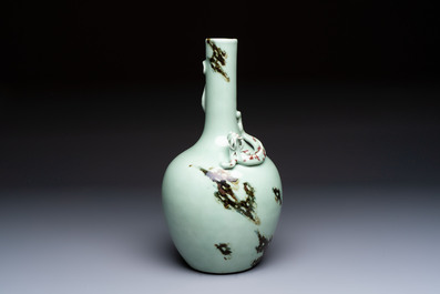 A Chinese 'Faux-Marble' celadon-ground vase with a copper-red-decorated chilong in relief, Qianlong mark and of the period
