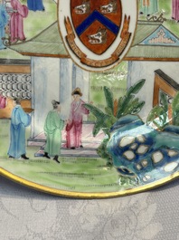 A rare Chinese Canton famille rose armorial dish with the arms of Wight, ca. 1810