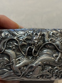 A fine Japanese silver 'Dragon' box, 19th C.