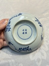 A varied collection of nine Chinese blue, white and famille rose wares, Kangxi and later