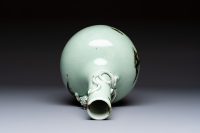 A Chinese 'Faux-Marble' celadon-ground vase with a copper-red-decorated chilong in relief, Qianlong mark and of the period