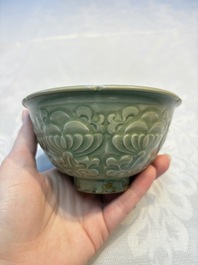 A Chinese carved Yaozhou celadon-glazed bowl with floral design, Jin