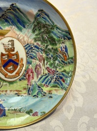 A rare pair of Chinese Canton famille rose armorial plates with the arms of Wight, ca. 1810