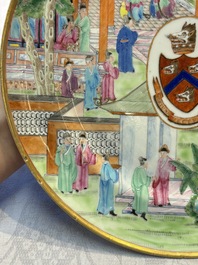 A rare Chinese Canton famille rose armorial dish with the arms of Wight, ca. 1810
