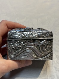 A fine Japanese silver 'Dragon' box, 19th C.