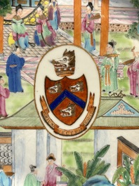 A rare Chinese Canton famille rose armorial dish with the arms of Wight, ca. 1810
