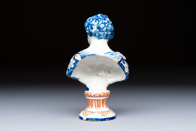 A polychrome Dutch Delft male bust of a Roman emperor or general, early 18th C.