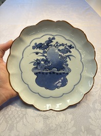 A Japanese Arita blue and white 'Bonsai' plate, Fuku mark, Edo, 17th C.