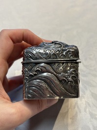 A fine Japanese silver 'Dragon' box, 19th C.