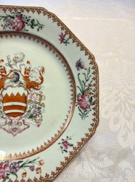 A pair of Chinese famille rose armorial plates with the arms of Hare for the English market, Qianlong, ca. 1755