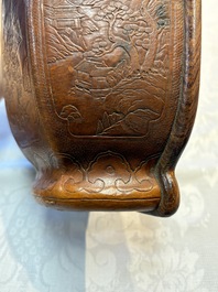 A rare Chinese moulded gourd wall pocket vase with landscape design, Guangxu mark and of the period
