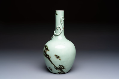 A Chinese 'Faux-Marble' celadon-ground vase with a copper-red-decorated chilong in relief, Qianlong mark and of the period
