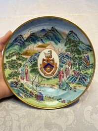 A rare pair of Chinese Canton famille rose armorial plates with the arms of Wight, ca. 1810