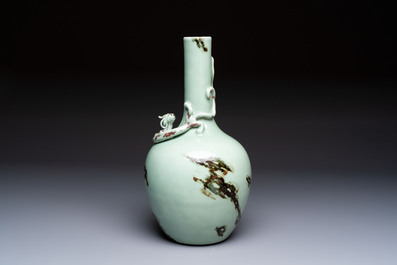 A Chinese 'Faux-Marble' celadon-ground vase with a copper-red-decorated chilong in relief, Qianlong mark and of the period