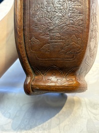 A rare Chinese moulded gourd wall pocket vase with landscape design, Guangxu mark and of the period