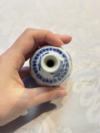 A group of 12 Chinese blue and white miniature vases and a small bottle vase, Kangxi