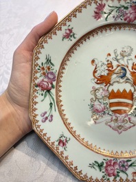 A pair of Chinese famille rose armorial plates with the arms of Hare for the English market, Qianlong, ca. 1755