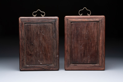 A pair of fine Chinese hongmu frames with bronze mounts, 19th C.