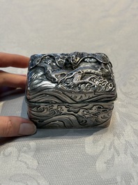 A fine Japanese silver 'Dragon' box, 19th C.
