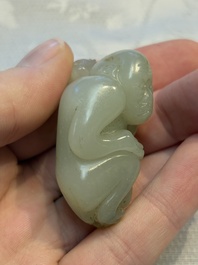 Four Chinese celadon and russet jade carvings, Qing