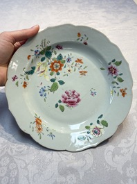 A varied collection of nine Chinese blue, white and famille rose wares, Kangxi and later