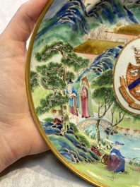 A rare pair of Chinese Canton famille rose armorial plates with the arms of Wight, ca. 1810