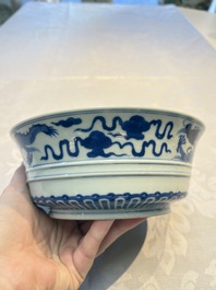 A Chinese blue and white 'Dragon' bowl, Xuande mark, 19th C.