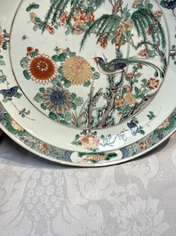 A pair of Chinese famille verte 'Bird Among Flowering Branches' dishes, Kangxi