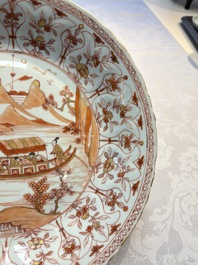 A Chinese iron-red and gilt-decorated 'Ode to the Red Cliff' dish, Kangxi
