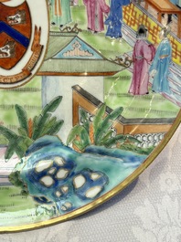 A rare Chinese Canton famille rose armorial dish with the arms of Wight, ca. 1810