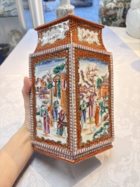 Two Chinese Canton famille rose 'Mandarin Subject' lozenge-shaped vases, Qianlong