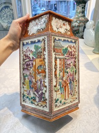 Two Chinese Canton famille rose 'Mandarin Subject' lozenge-shaped vases, Qianlong