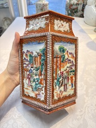 Two Chinese Canton famille rose 'Mandarin Subject' lozenge-shaped vases, Qianlong