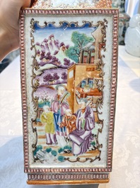 Two Chinese Canton famille rose 'Mandarin Subject' lozenge-shaped vases, Qianlong