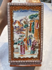 Two Chinese Canton famille rose 'Mandarin Subject' lozenge-shaped vases, Qianlong