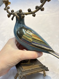 A pair of Chinese cloisonn&eacute; pigeons mounted as candelabras, 19th C.