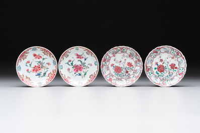 Six sets of Chinese famille rose cups and saucers, Yongzheng/Qianlong