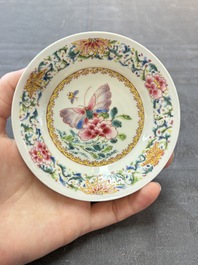 Six sets of Chinese famille rose cups and saucers, Yongzheng/Qianlong