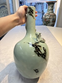 A Chinese 'Faux-Marble' celadon-ground vase with a copper-red-decorated chilong in relief, Qianlong mark and of the period
