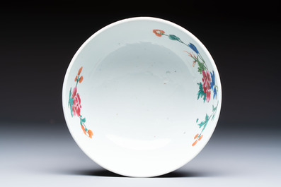 A Chinese famille rose covered ewer, a covered chocolate pot, a bowl and a dish, Qianlong