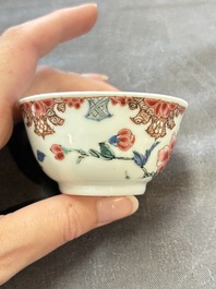 Six sets of Chinese famille rose cups and saucers, Yongzheng/Qianlong