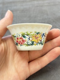 Six sets of Chinese famille rose cups and saucers, Yongzheng/Qianlong